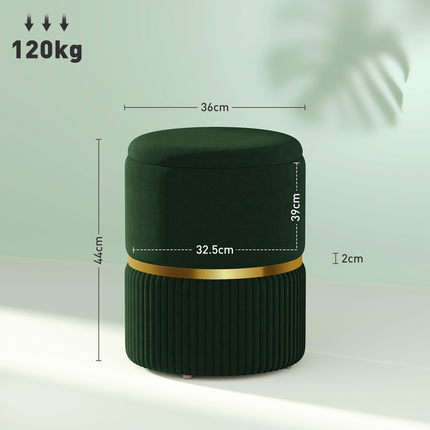 Velvet-Feel Storage Ottoman with Cushioning and Storage Compartment - Green