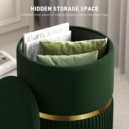 Velvet-Feel Storage Ottoman with Cushioning and Storage Compartment - Green