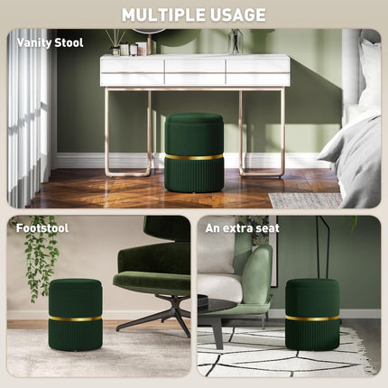 Velvet-Feel Storage Ottoman with Cushioning and Storage Compartment - Green