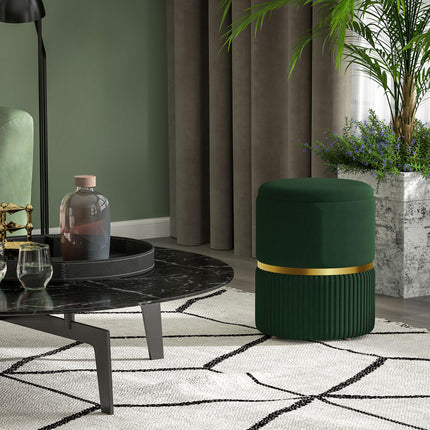 Velvet-Feel Storage Ottoman with Cushioning and Storage Compartment - Green