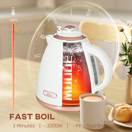 Electric Kettle 1.7L Fast Boil 3kW with Removable Anti-scale Filter Auto Shut-off 360° Swivel - Cream White