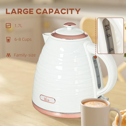 Electric Kettle 1.7L Fast Boil 3kW with Removable Anti-scale Filter Auto Shut-off 360° Swivel - Cream White