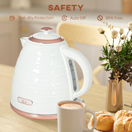 Electric Kettle 1.7L Fast Boil 3kW with Removable Anti-scale Filter Auto Shut-off 360° Swivel - Cream White