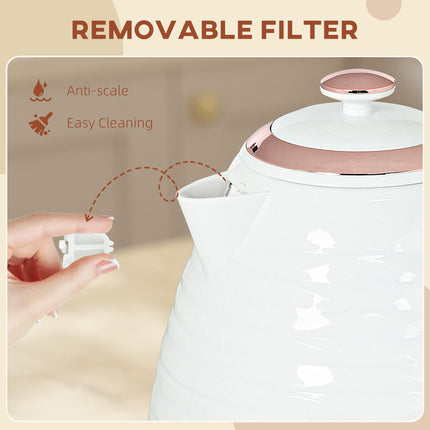 Electric Kettle 1.7L Fast Boil 3kW with Removable Anti-scale Filter Auto Shut-off 360° Swivel - Cream White