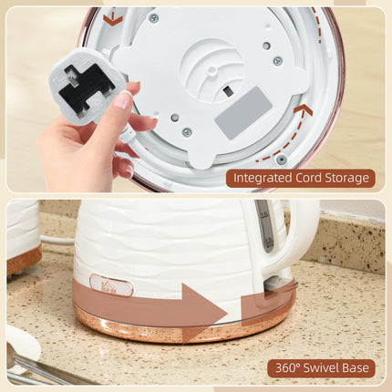 Electric Kettle 1.7L Fast Boil 3kW with Removable Anti-scale Filter Auto Shut-off 360° Swivel - Cream White