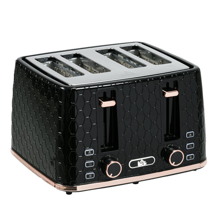 4 Slice Toaster with 7 Browning Levels, High Lift & Reheat/Defrost - Black Honeycomb Texture