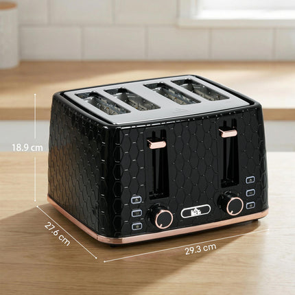 4 Slice Toaster with 7 Browning Levels, High Lift & Reheat/Defrost - Black Honeycomb Texture