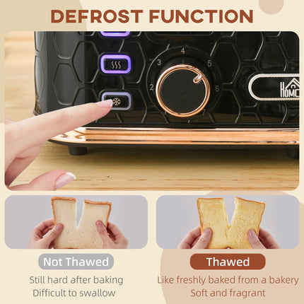 4 Slice Toaster with 7 Browning Levels, High Lift & Reheat/Defrost - Black Honeycomb Texture