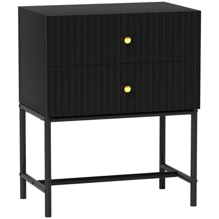 Elegant Two-Drawer Bedside Table with Gold Handles - Black