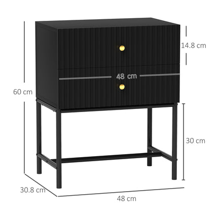 Elegant Two-Drawer Bedside Table with Gold Handles - Black