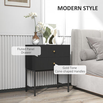 Elegant Two-Drawer Bedside Table with Gold Handles - Black