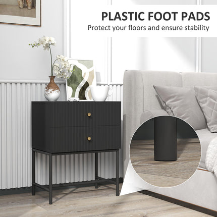 Elegant Two-Drawer Bedside Table with Gold Handles - Black