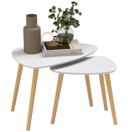 Nesting Coffee Table Set of 2 with Solid Wood Legs - Light Grey