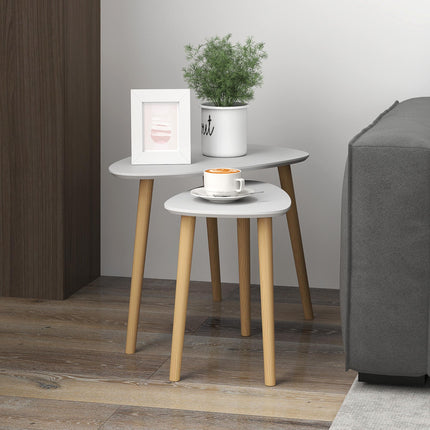 Nesting Coffee Table Set of 2 with Solid Wood Legs - Light Grey