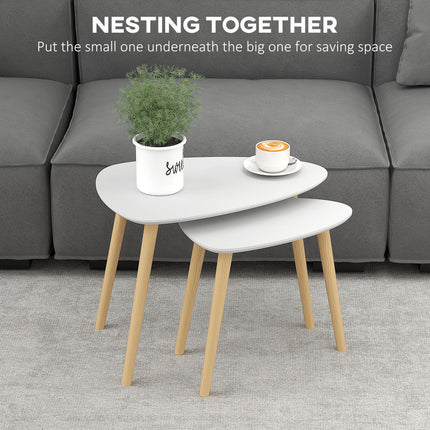 Nesting Coffee Table Set of 2 with Solid Wood Legs - Light Grey