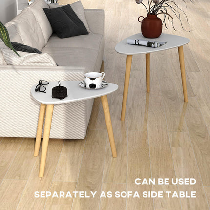 Nesting Coffee Table Set of 2 with Solid Wood Legs - Light Grey