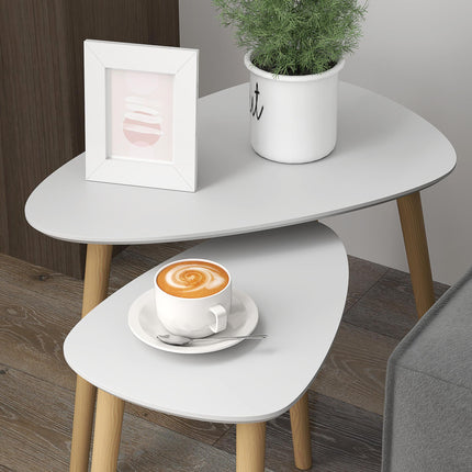 Nesting Coffee Table Set of 2 with Solid Wood Legs - Light Grey
