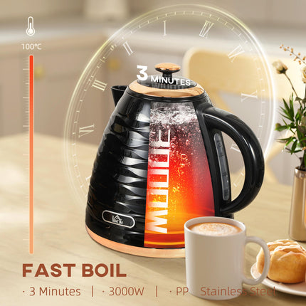 Electric Kettle 1.7L Fast Boil 3kW with Removable Anti-Scale Filter Auto Shut-Off 360° Swivel - Black