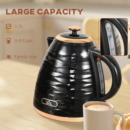 Electric Kettle 1.7L Fast Boil 3kW with Removable Anti-Scale Filter Auto Shut-Off 360° Swivel - Black