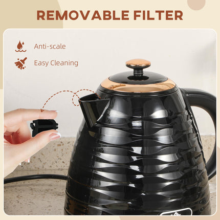 Electric Kettle 1.7L Fast Boil 3kW with Removable Anti-Scale Filter Auto Shut-Off 360° Swivel - Black