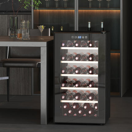 41 Bottle Wine Fridge 91L with Glass Door, LED Light & Digital Touch Control - Black