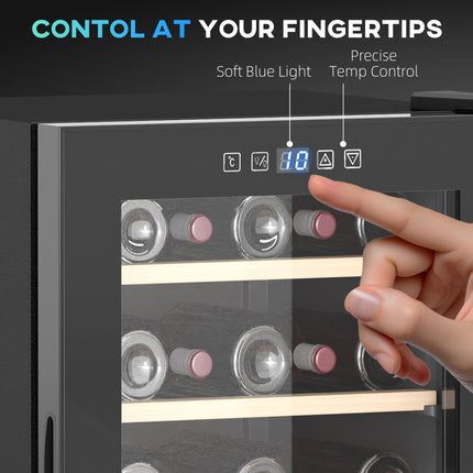 41 Bottle Wine Fridge 91L with Glass Door, LED Light & Digital Touch Control - Black