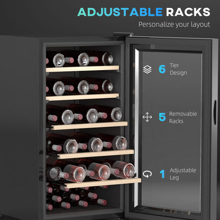 41 Bottle Wine Fridge 91L with Glass Door, LED Light & Digital Touch Control - Black