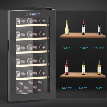 41 Bottle Wine Fridge 91L with Glass Door, LED Light & Digital Touch Control - Black