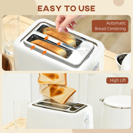 Polished Stainless Steel Kettle and Toaster Set - White
