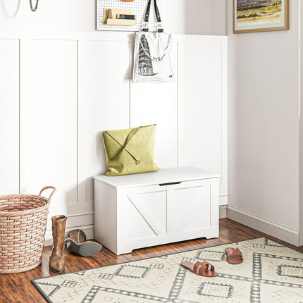 100L Home Storage Box with Safety Hinges and Seating - White Wood-Effect