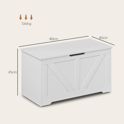 100L Home Storage Box with Safety Hinges and Seating - White Wood-Effect