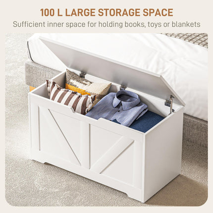 100L Home Storage Box with Safety Hinges and Seating - White Wood-Effect