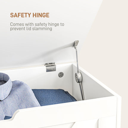 100L Home Storage Box with Safety Hinges and Seating - White Wood-Effect