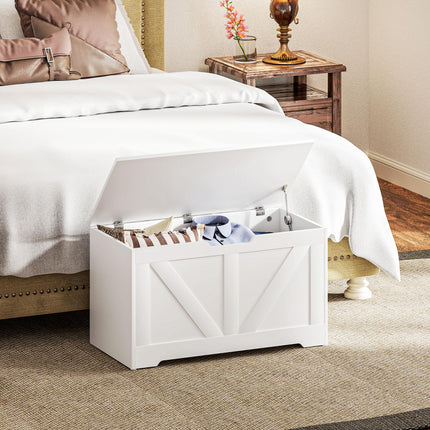 100L Home Storage Box with Safety Hinges and Seating - White Wood-Effect