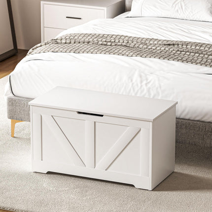 100L Home Storage Box with Safety Hinges and Seating - White Wood-Effect