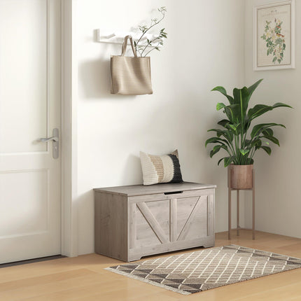 100L Home Storage Box with Safety Hinges - Grey Wood-Effect