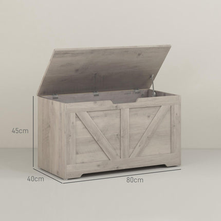 100L Home Storage Box with Safety Hinges - Grey Wood-Effect