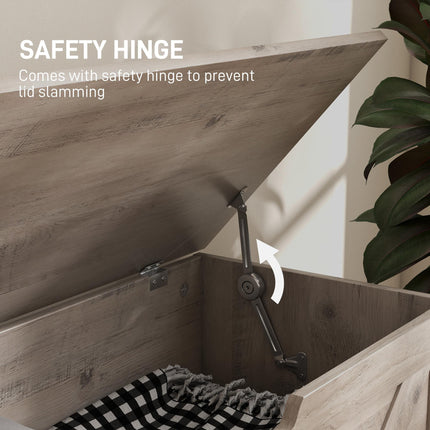 100L Home Storage Box with Safety Hinges - Grey Wood-Effect
