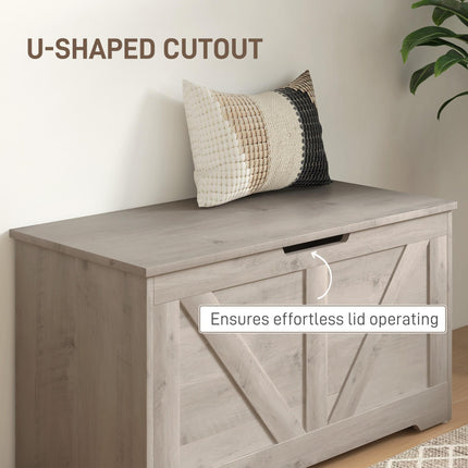 100L Home Storage Box with Safety Hinges - Grey Wood-Effect
