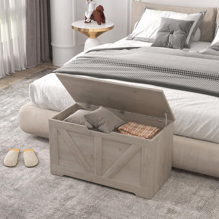 100L Home Storage Box with Safety Hinges - Grey Wood-Effect