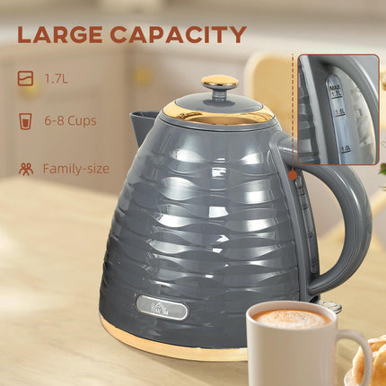 Electric Kettle 1.7L Fast Boil 3kW with Removable Anti-scale Filter Auto Shut-off 360° Swivel - Grey