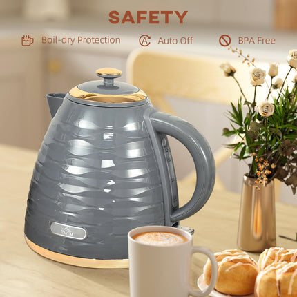 Electric Kettle 1.7L Fast Boil 3kW with Removable Anti-scale Filter Auto Shut-off 360° Swivel - Grey