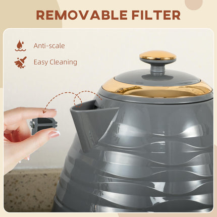 Electric Kettle 1.7L Fast Boil 3kW with Removable Anti-scale Filter Auto Shut-off 360° Swivel - Grey