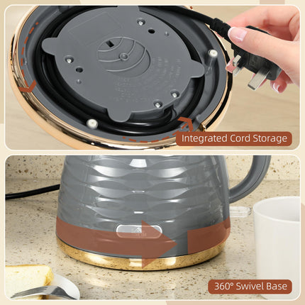 Electric Kettle 1.7L Fast Boil 3kW with Removable Anti-scale Filter Auto Shut-off 360° Swivel - Grey