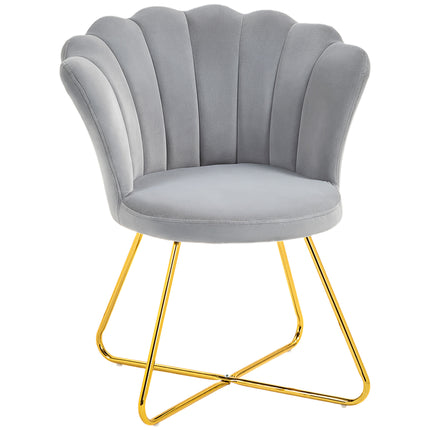 Velvet-Feel Lotus Petal Accent Chair with Steel Legs - Grey