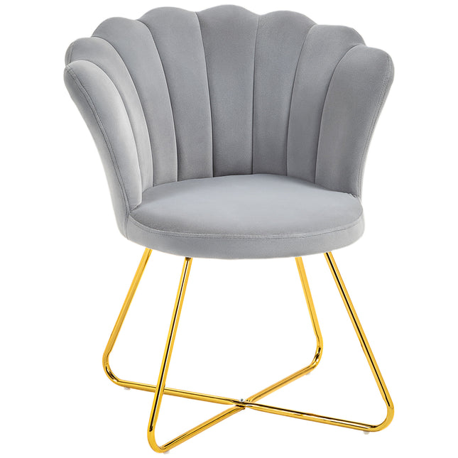 Velvet-Feel Lotus Petal Accent Chair with Steel Legs - Grey