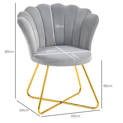 Velvet-Feel Lotus Petal Accent Chair with Steel Legs - Grey