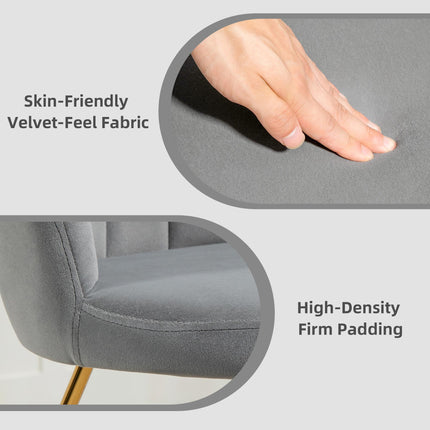 Velvet-Feel Lotus Petal Accent Chair with Steel Legs - Grey