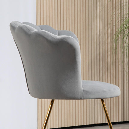 Velvet-Feel Lotus Petal Accent Chair with Steel Legs - Grey