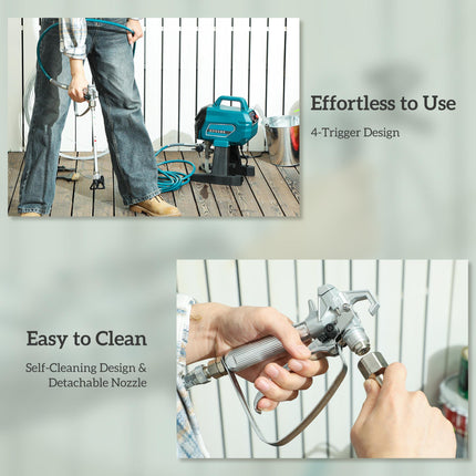 Airless Electric Paint Sprayer 1.5L/min 200 Bar with 7.5m Hose for Interior & Exterior DIY - Blue